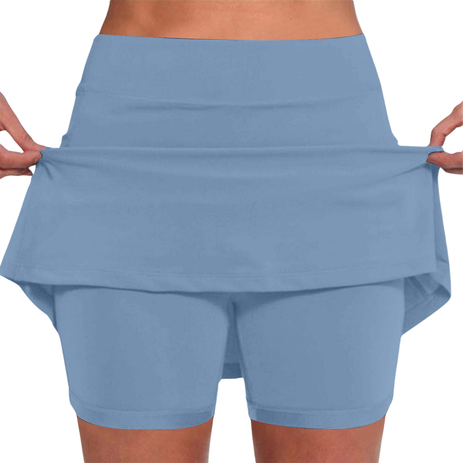 thumbnail image 3 of Falda pantalón de cintura media con bolsillos para mujer - Conjunto informal y deportivo de falda y pantalón corto, 3 of 8